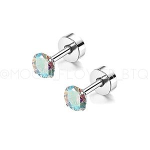 Iridescent CZ Flat Back Earrings 4mm | 20G Stainless Steel Hypoallergenic Studs